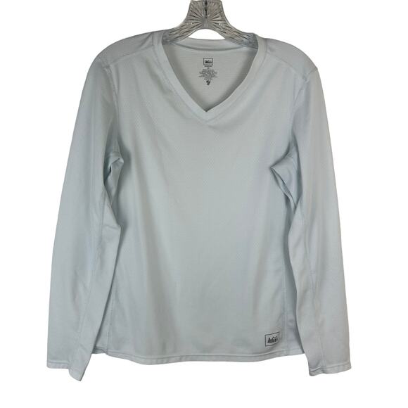 REI Womens Long Sleeve Shirt Size Medium Polartec Base Layer White V-Neck - Picture 1 of 6